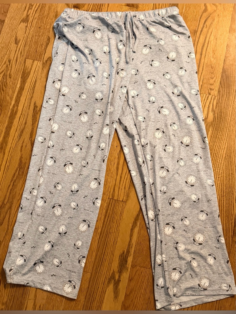 Gray Alarm Clock Print Pajama Pants